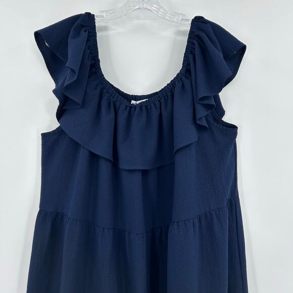 Sandra Darren Navy Tiered Ruffle Sleeveless Shift Dress Casual Plus Womens 1X - Picture 4 of 11